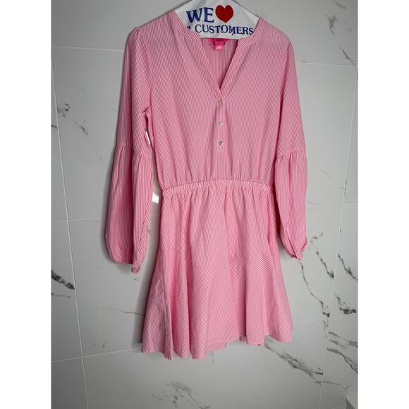 Sz 10 Lilly Pulitzer Carla Striped Dress Roxie Pink Harbor Seersucker Coastal - Picture 1 of 12